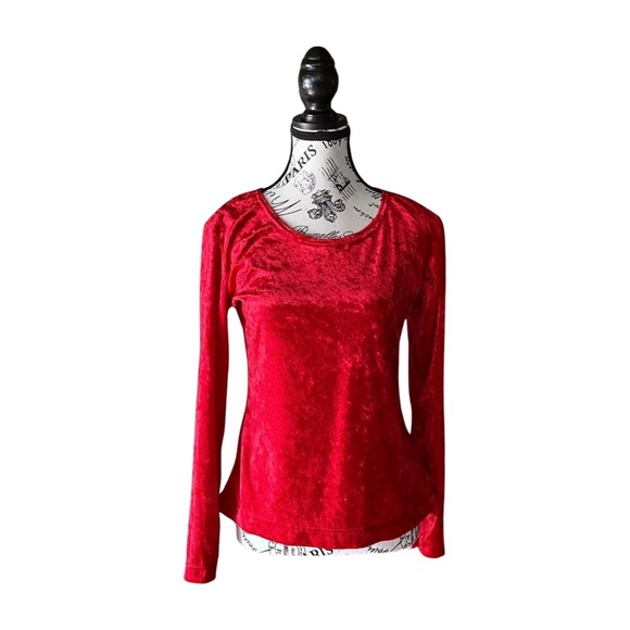 Vintage Red Crushed Velvet Top — 1990s Goth/Grunge, S-M-L - Picture 1 of 3